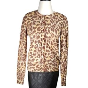 Vintage Lambswool Angora  Cardigan Leopard Animal Lightweight Luxury  Sweater S